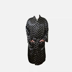 Luxurious Robert Louis Men's Silk Robe One Size Black Gold Belted
